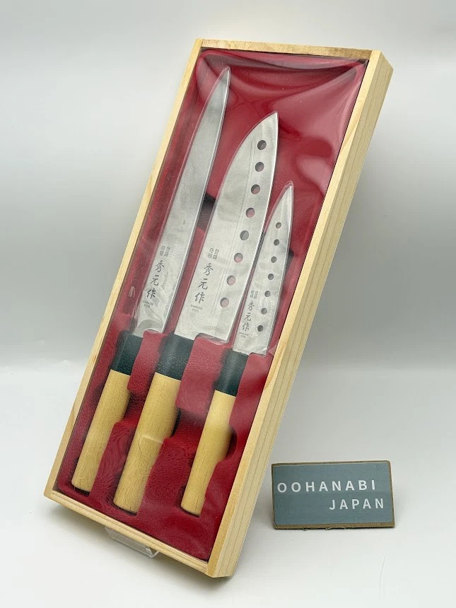 Juego de 3 cuchillos de cocina japoneses Hidemoto Hocho SP003 Sashimi Sushi Santoku Foto 4 de 4