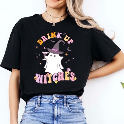 DRINK UP WITCHES HALLOWEEN SHIRT - LADIES UNISEX FUNNY GHOST TEE