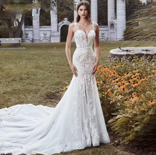 Elegant Zipper Wedding Dresses for Women Lace Appliques Spaghetti Straps