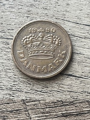 1990 Denmark Danmark 50 Fifty Ore XF Extremely Fine Actual Coin