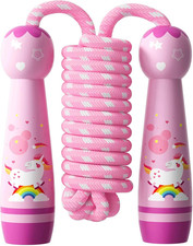 Jump Rope for Kids-Adjustable Cotton Braided Skipping Rope with Wooden Handle fo