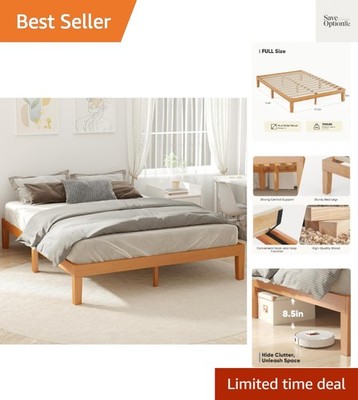 Full Size Bed Frame, Solid Wooden 12IN Platform Bed Base with Sturdy Wood Sla...