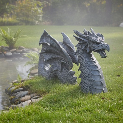 #ad Majestic Dragon of Falkenberg Castle Statue – 28quot; Handcrafted Garden Decor $247.47
