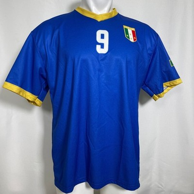 Luca Toni #9 Italy National Team Blue Yellow Kit Jersey Men's XL