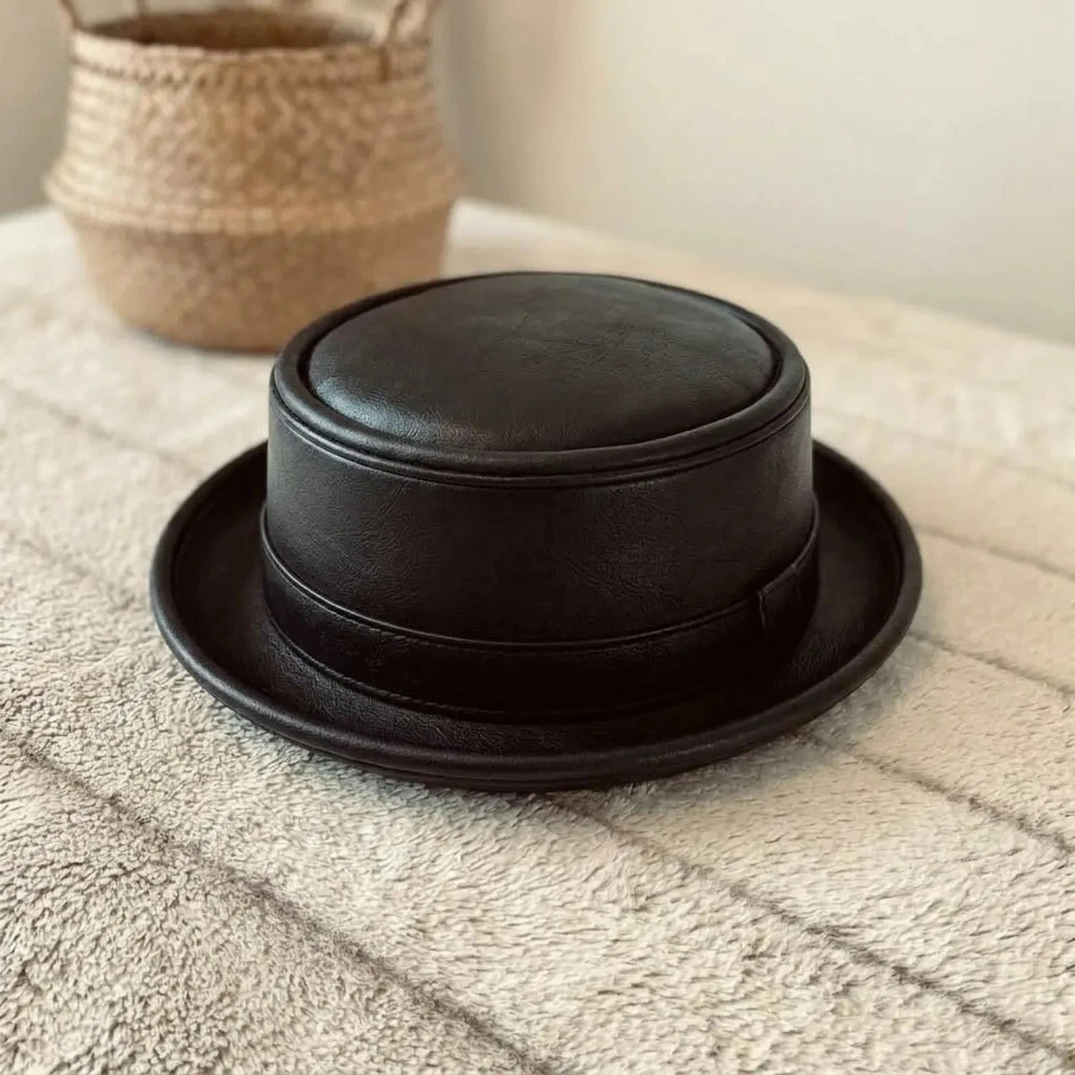Sombrero de cuero para pastel de cerdo clásico de ala redonda sombrero unisex vintage estilo Fedora sombrero