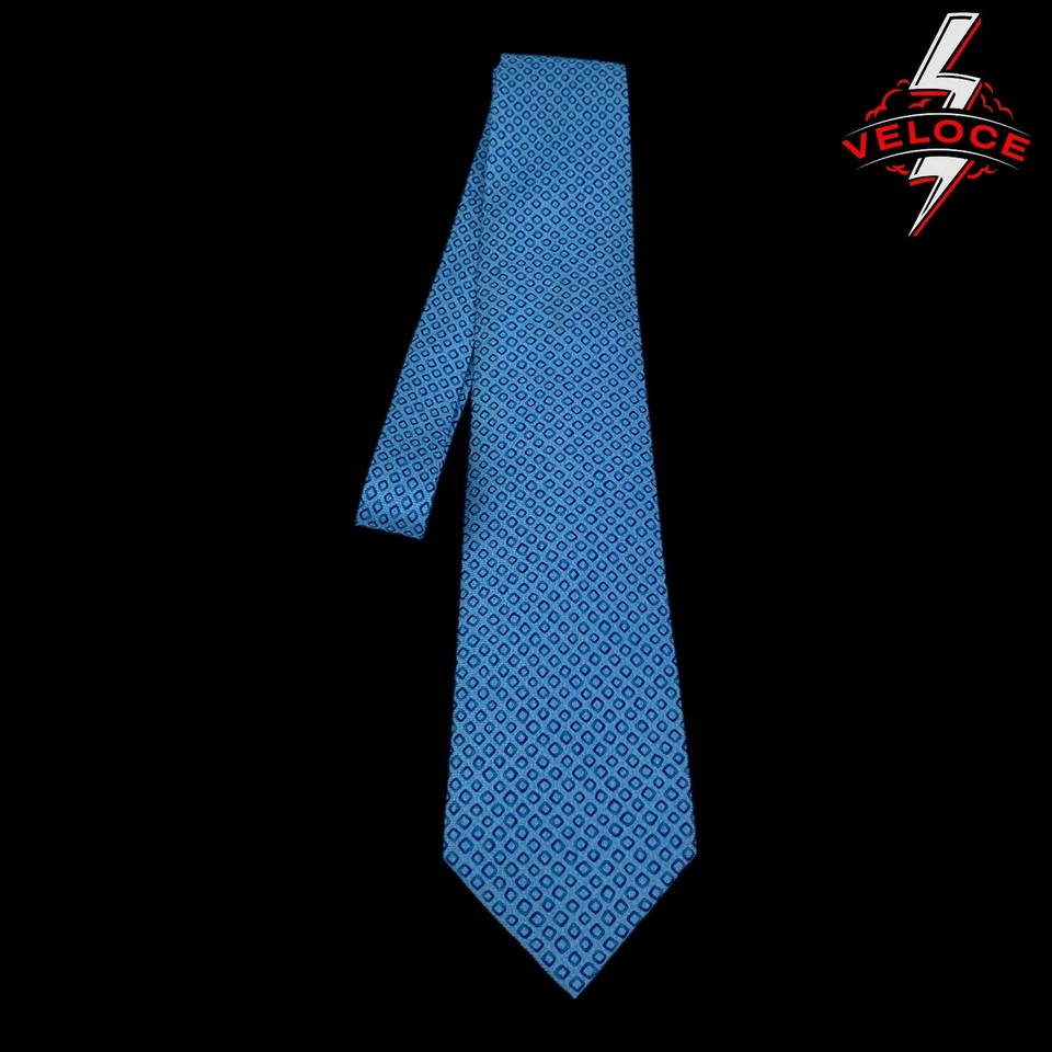 Corbata de seda de lujo geométrica azul BVLGARI hecha en Italia 59’’ x 3,75’’ nueva sin etiquetas  Foto 3 de 4