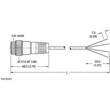 1 pc TURCK RSM 46-2M Cordset, 7/8-16 Male to Cut-end, Yellow, 4 cond., 2 meters