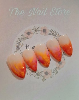 Orange Pink Yellow Marble Nails / Gelnägel / Blooming Nails / French Nails / 