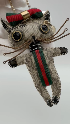 GUCCI Christina Gattori Cat Bag Charm Key ring chain GG Supreme