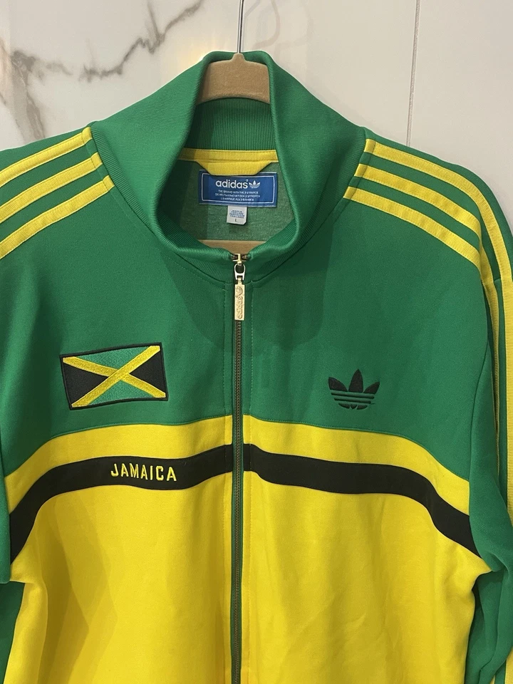 Adidas Originales Jamaica Verde y Amarillo Cremallera Completa Chaqueta de Pista Talla XL Trifolio Usada en Excelente Condición Foto 2 de 4