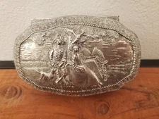 Vintage Silver Tone Metal Art Nouveau Trinket Box 6x4x2