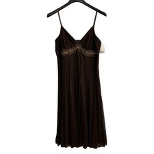 Mix It Dress Womens 10 Brown Beaded Babydoll Mesh Layered Midi Y2K Grunge Fairy