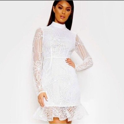 Pretty little thing sz 10 bodycon white crochet lace girlhoodcore romantic Fairy
