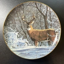 Danbury Mint Plate "Winter Whitetail" Bruce Miller Friends Forest 23kt Gold Trim