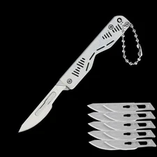 Scalpel Blade Pocket Folding Knife Keychain Stainless Steel EDC Utility Knife