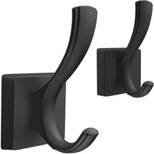 2 Pack Black Towel Hooks, Wall Mount, Coat, Robe, Entryway, Mudroom, Hanger