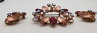 Vintage Demi-parure Brooch Earrings Red Pink Satin Marquise Stones Swedge Prongs — photo 6