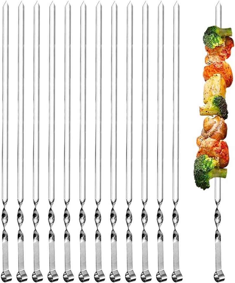 Ram© 1B09W9YRSNQ2 X Kebab Skewers, Set of 12 Stainless Steel BBQ Grilling Skewer