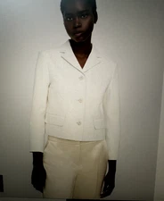 $1095 NWT Theory Point Nappa white leather button-down cropped jacket - sz 6 