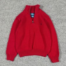 Vintage Polo Ralph Lauren Red 1/4 Zip 100 Cotton Knit Pullover Sweater Kid  s 6