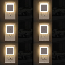 6-Pack Dusk-to-Dawn Sensor LED Night Lights, Auto On/Off Warm White Wall Lamps
