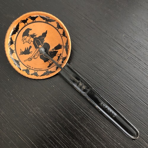 Vintage Halloween Rare 1920s German Witch/Crow Clanger Tin Noisemaker 
