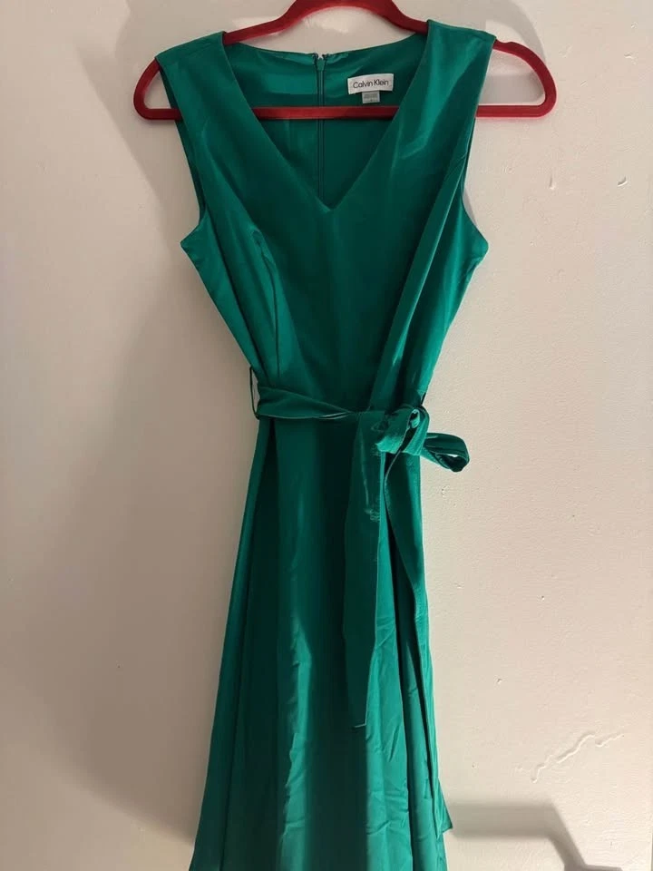 slim fit dress slacks Calvin Klein Green Dress With Back Zipper