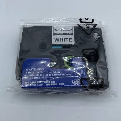 Mark Domain Laminated 0.47  Label Tape- Black Ink & White Background- 12mm x 8m