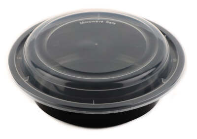 32oz Disposable Plastic Round Microwavable Food Container With Lids Black