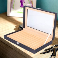 12 Slot Leather Fountain Pen Storage Collector Box Display Case Wood Pen box USA