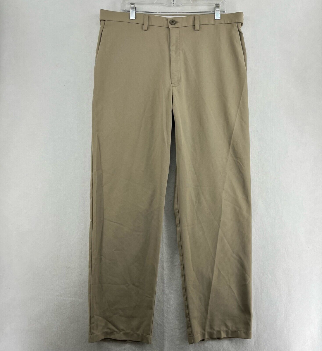 Haggar Dress Pants Men's Sz 36x32 Beige Khaki Mid-Rise Straight