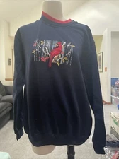 Country Store Embroidered Cardinal Red Bird Blue Sweatshirt Size Medium