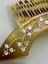 Vintage Tortoise Color Hair Comb With 22 Rhinestone Embellishments Beautiful