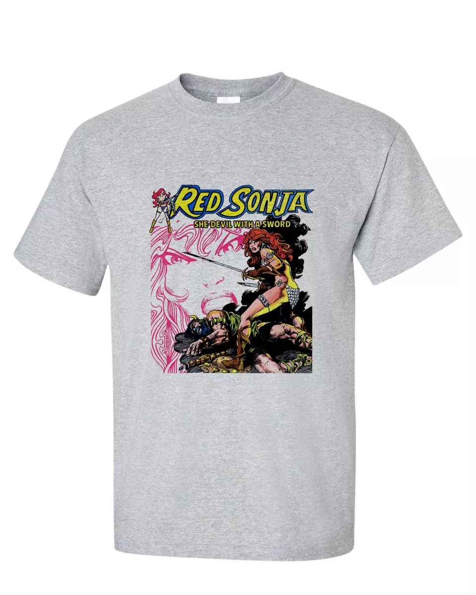 Red Sonja t shirt retro Marvel Comics design men s regular fit cotton blend tee