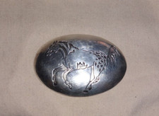 Horse Belt Buckle Navajo Sterling Overlay Western Cowboy Signed