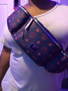 mcm blue fanny pack
