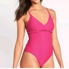 NWT OLD NAVY V-Neck Ruffle-Trim Cutout One-Piece Swimsuit Color: Raspberry Tart
