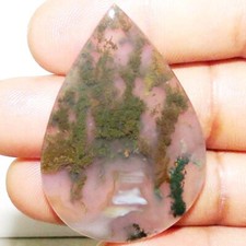 100 Natural African MOSS AGATE PEAR Shape Cabochon Gemstone 76.65 Ct 36x53x5 mm