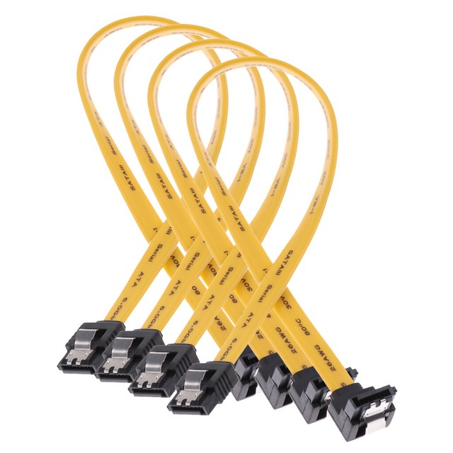 4x 90° SATA Cable Serial ATA Data Lead with Locking Latching 26AWG 30cm