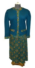 Unbranded Vintage 80s Teal Knit Floral Jacket  Skirt Set sz 10