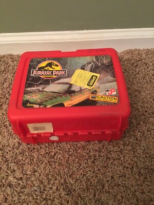 Vintage Jurassic Park Red Plastic Lunch Box No Thermos