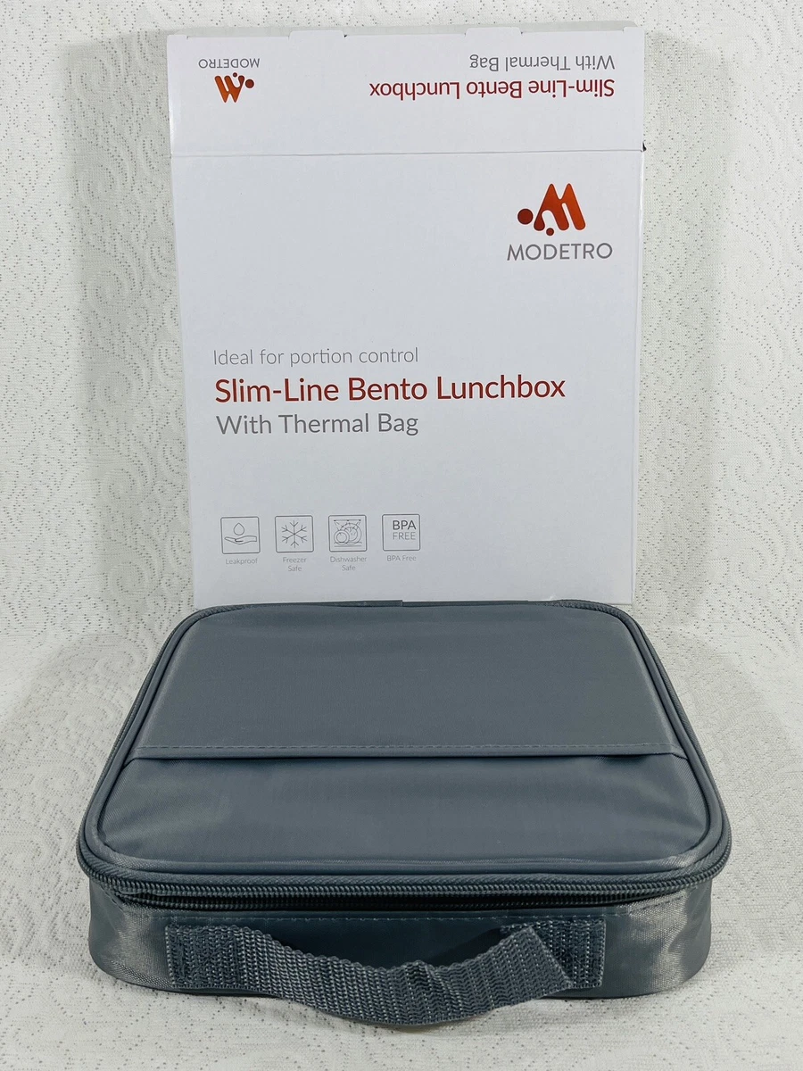 Modetro Bento Lunchbox - 3 Portion Control Compartments, Insulated Lunch  Bag, Ultra Slim, Leak Proof (Dark Gray)