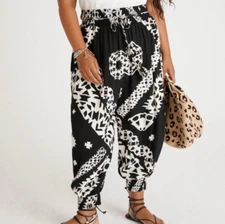 Anthropologie Aniya Balloon Joggers Black Motif Printed Pants Small
