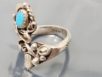 Vintage Navajo LH Sterling Silver Turquoise band Ring size