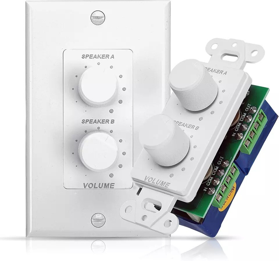 In-Wall Speaker Volume Control Plate with Dual Knob - 120W H