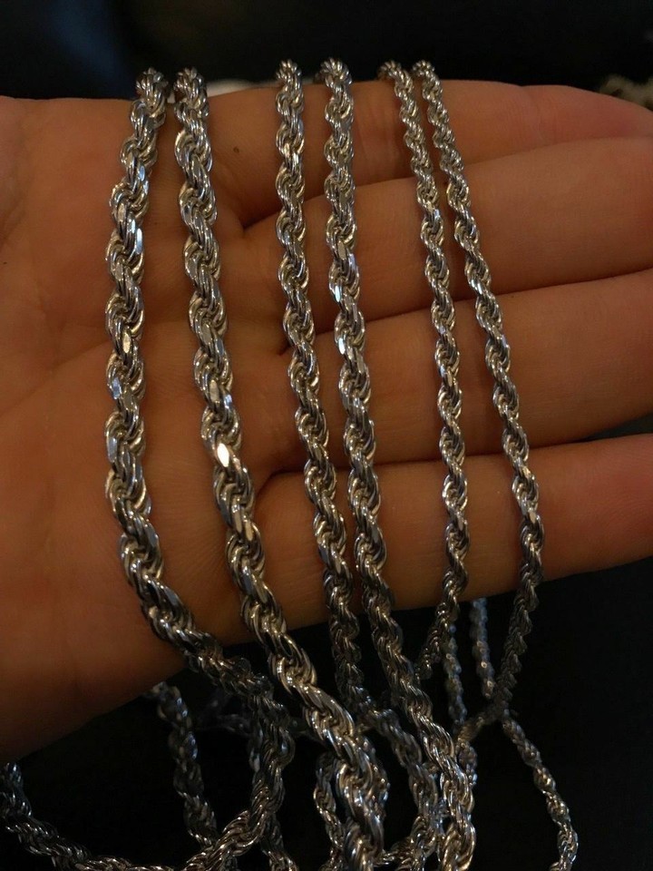 Men's Solid 925 Sterling Silver Rope Chain 3mm 4mm 5mm 20-30