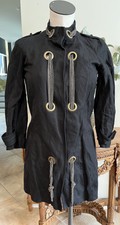 Gryphon Women Xs Black Cotton Blend Snap Front Chain Grommet Detail Jacket