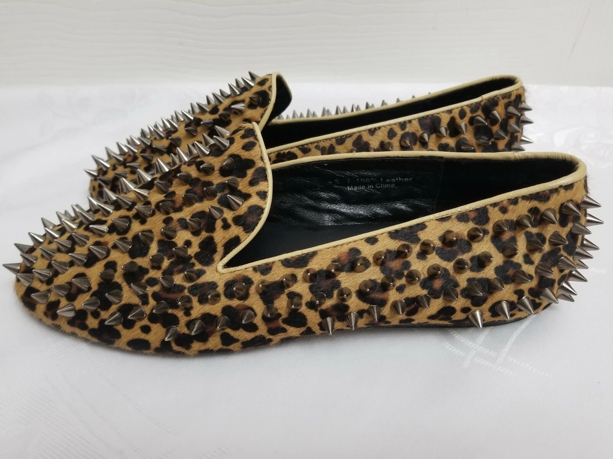 UNIF Hellraiser Leopard Spike Studded Pony Hair Slip On Leather 