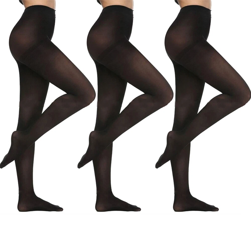 3 Pair Ladies Black Winter Tights Stockings Footed Dance Pantyhose