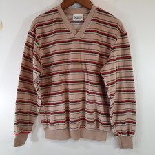 Vtg 70s 80s McGregor Bagpiper Velour Shirt Boys 14 Striped V-Neck Pullover USA